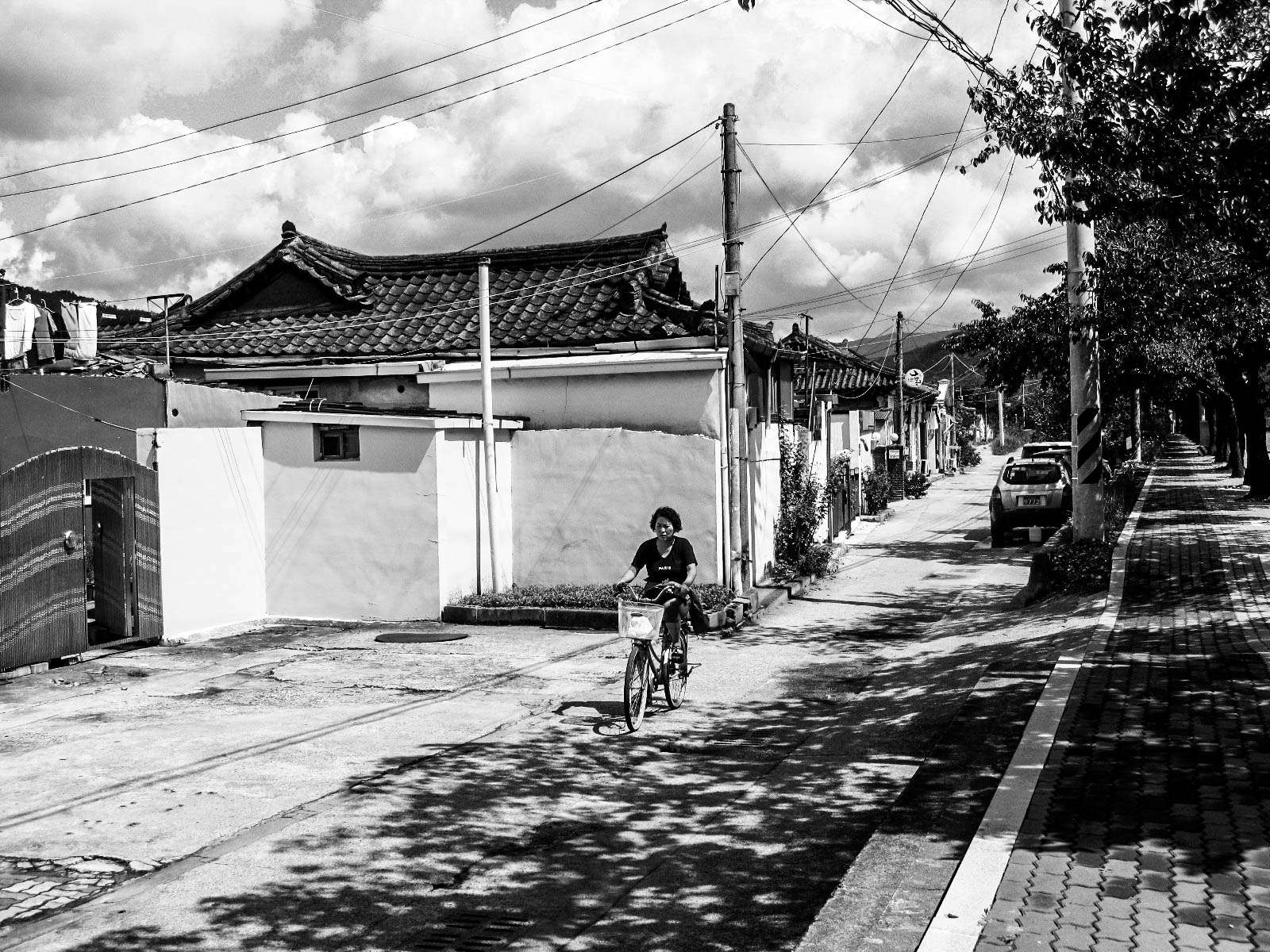 Cycling through a quiet village in South Korea