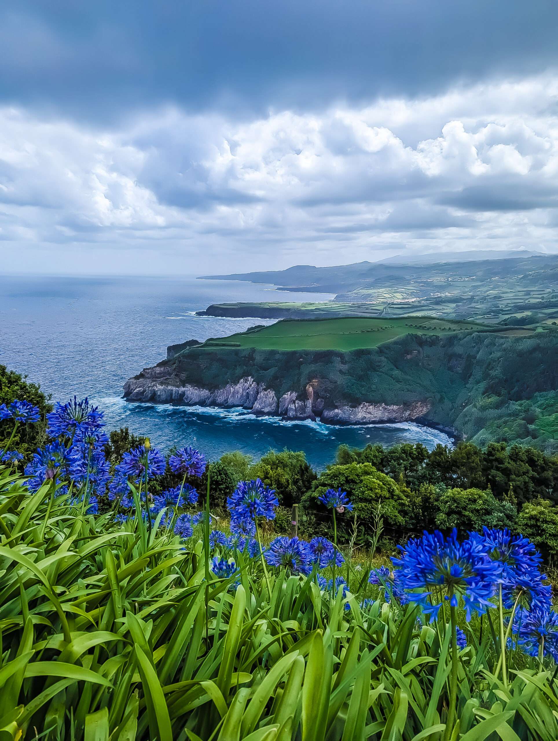 Panorama of northeast coast of São Miguel, Azores from Santa Iria viewpoint.