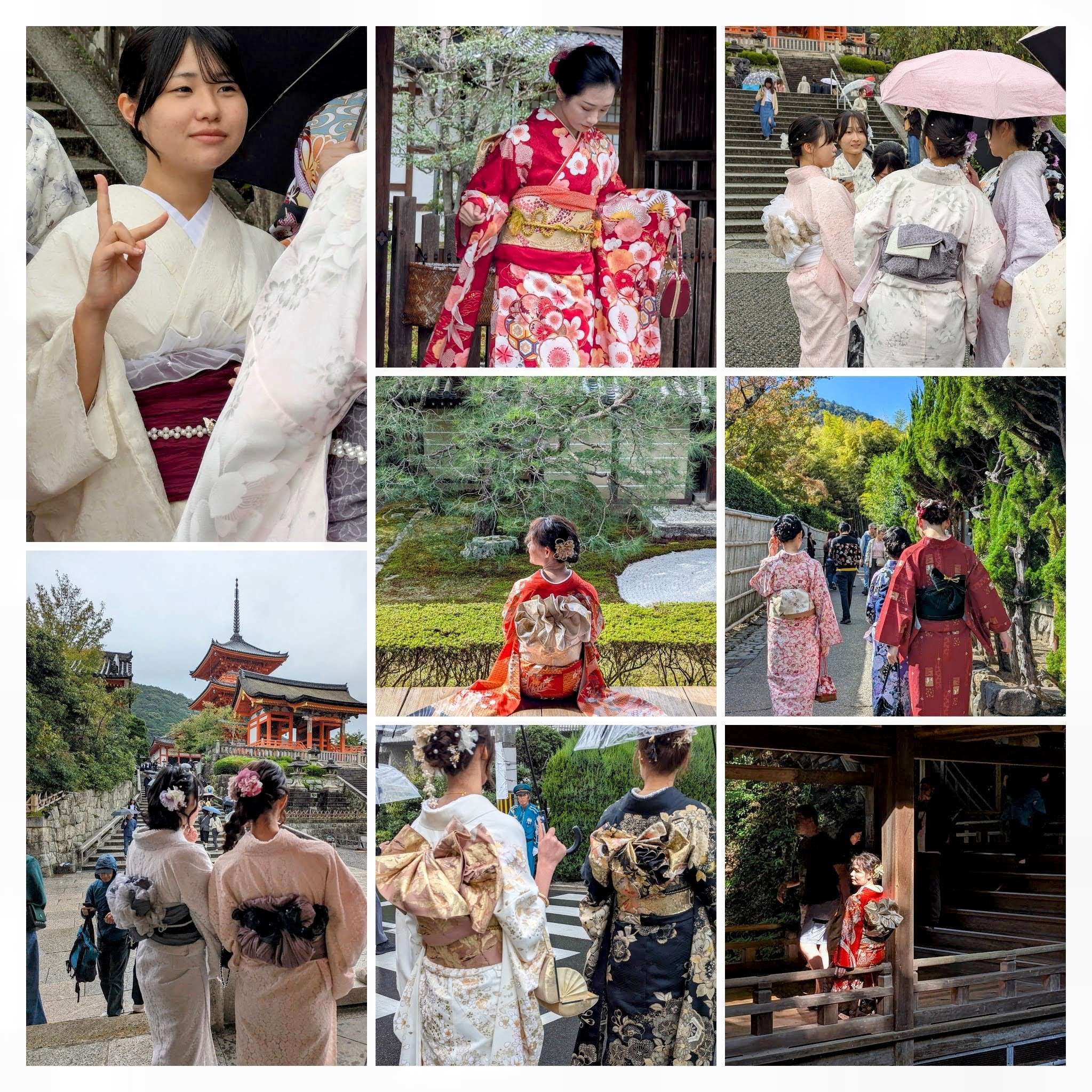 Young Japanese girls wearing kimono temple-sightseeing in Kyoto, Japan